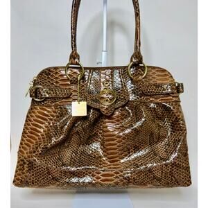 Vecceli Italy Brown Snakeskin Embossed Satchel Handbag